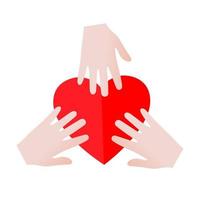 Charity symbol. Concept of charity and donation. Give and share your love with people. Hands holding a heart. Giving heart for donation, health, voluntary, nonprofit organization vector