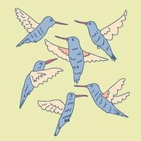 Doodle flying hummingbirds collection. vector