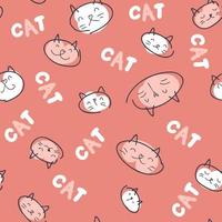 Doodle seamless pattern of kitty faces and text CAT. vector