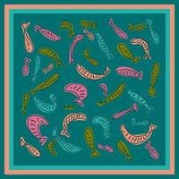 Hand drawn multicolored pattern with fishes. vector