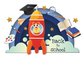 cute kids character and stationery back to school design vector