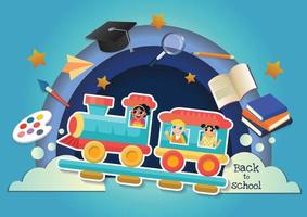 cute kids character and stationery back to school banner design vector