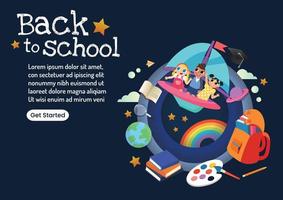 personaje de niños encantadores de regreso a la escuela vector de diseño de banner