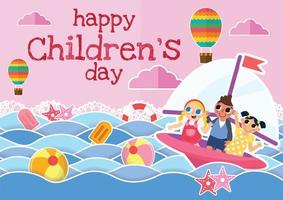 children's day lovely kids and toys kid stuffs background vector