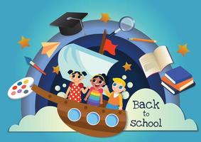 back to school banner cute kids character and stationery art design vector