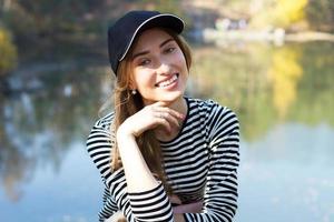 Portrait closeup beautiful lady in outdoor - active life and travel concept, summer concept photo