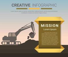 Backhoe in construction site. Infographic Template for presentation, Ready template. vector