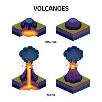 Active And Sleeping Volcanoes Isometric Set vector