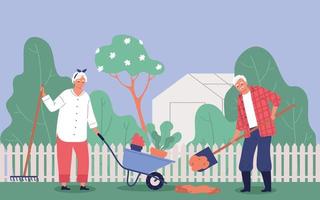 Elderly People In Garden vector