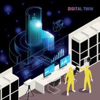 Digital Twin Technology Isometric Composition vector