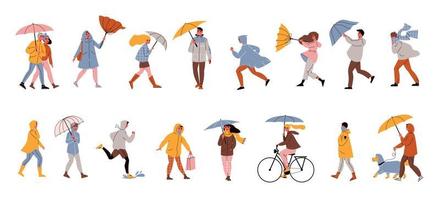 People Under Rain Set vector