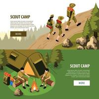 banners horizontales isométricos del campamento scout vector