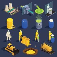 Toxic Waste Nuclear Chemical Pollution Biohazard Isometric Icon Set vector