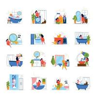 Bath Time 4x4 Flat Icons vector