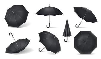 conjunto de iconos de paraguas realista negro vector