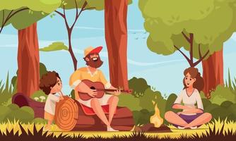 Camping con composición de guitarra. vector