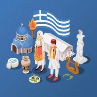 Greece Isometric Blue Background vector