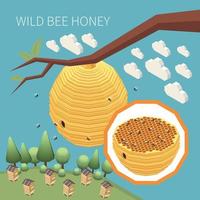 Wild Bee Honey Isometric Background vector