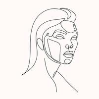 Feminine Face Line Art Vector.  Minimalist Line Drawing Woman Face.  Beauty Fashion Logo vector