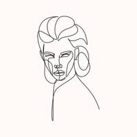 vector de arte de línea de rostro femenino. rostro de mujer de dibujo lineal minimalista. logo de moda de belleza