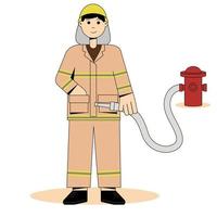 Firefighter in uniform. Fire hydrant. Flat vector illustration