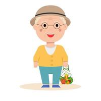 abuelo en un suéter y pantalones está parado con comestibles vector