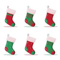 Set of christmas sock in red and green colors. Winter accessories vector