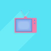 Pink vintage tv on bright blue background in pastel colors. Eps 10 vector illustration
