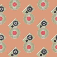 Seamless pattern with audio speaker and vinyl disk. Vector illustration