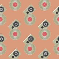 Seamless pattern with audio speaker and vinyl disk. Vector illustration