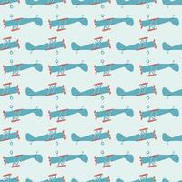 Seamless pattern with cartoon styled airplane vector