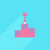 Pink pedestal with trophy cup on bright blue background in pastel colors.Eps 10 vector illustration