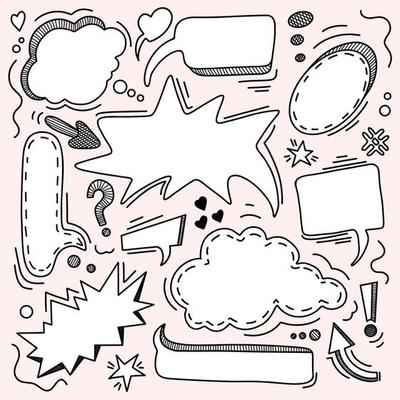Set of hand drawn speech bubles, dialog bubbles.Hand drawn vector. Talk clouds sketching illustration collection