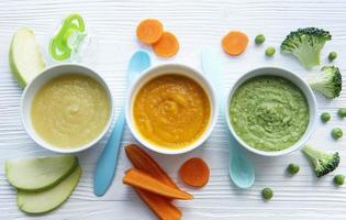 Assortment of fruit and vegetable puree photo