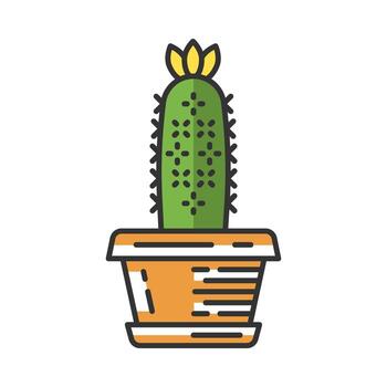 cactus erizo en icono de color de olla. echinopsis. Cactus de erizo de mar en el jardín. planta nativa del desierto de américa del sur. ilustración vectorial aislada vector