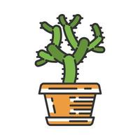 Teddy bear cholla cactus in pot color icon. Cylindropuntia. Cylindroid-jointed cacti. House and garden plant. Isolated vector illustration