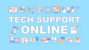 Tech support online word concepts banner. Chatbot, operator help clients. Customer service. Presentation, website. Isolated lettering typography idea with linear icons. Vector outline illustration