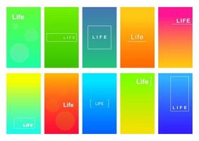 Life social media stories duotone template set. Gradient advertising web banner with text, promotion content layout. Modern vibrant mobile app design. Blending rainbow colors with frame mockup pack vector