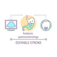 Pediatric gastroenterology concept icon. Kid gastrointestinal tract disease. Ultrasound examination. Childcare service idea thin line illustration. Vector isolated outline drawing. Editable stroke
