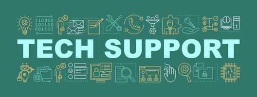 Tech support word concepts banner. Customer service. Technical support, free chatbot, problem fixing. Isolated lettering typography idea with linear icons. Vector outline illustration