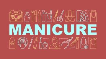 banner de conceptos de palabra de servicio de manicura. manicura. idea de tipografía de letras aisladas con iconos lineales. instrumentos para el cuidado de las uñas, esmalte, manicurista. ilustración de contorno vectorial vector