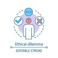 Ethical dilemma concept icon. Ethical issue idea thin line illustration. Moral problem, choice, decision making. Conflict resolving. Moral reasoning. Vector isolated outline drawing. Editable stroke