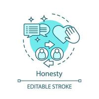 Honesty concept icon. Fairness idea thin line illustration. Corporate policy. Business ethics. Morality, trustworthiness. Sincerity. Relationships. Vector isolated outline drawing. Editable stroke