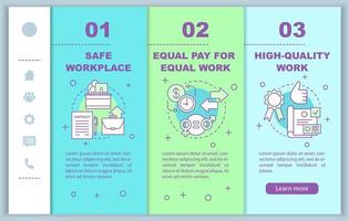 Business ethics onboarding mobile web pages vector template. Safe workplace. Responsive smartphone website interface idea with linear illustrations. Webpage walkthrough step screens. Color concept