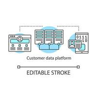 Customer data platform concept icon. CDP system idea thin line illustration. CRM software. Marketing technologies. Client identity. Vector isolated outline drawing. Editable stroke