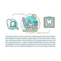 Plantilla de vector de página de artículo de detección dental. examen dental. folleto, revista, elemento de diseño de folleto con iconos lineales y cuadros de texto. diseño de impresión. ilustraciones de concepto con espacio de texto