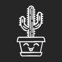 icono de tiza de saguaro. cactus con cara sonriente. cactus caseros con lengua fuera. feliz planta tropical en maceta. planta suculenta. planta de casa. ilustración de pizarra de vector aislado
