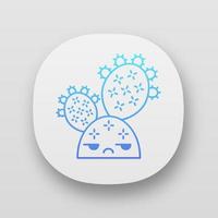 Prickly pear app icon. Cactus with unamused face. Opuntia. Wild paddle cacti. Mexican nature unhappy plant. UI UX user interface. Succulent. Web or mobile applications. Vector isolated illustrations