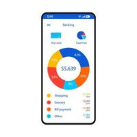 Banking smartphone interface vector template. Household receipt tracker chart. Mobile spending app page white design layout. Finance application flat UI. Expenses diagram phone display