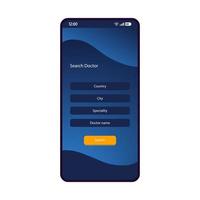 Search doctor smartphone interface vector template. Mobile app page blue design layout. Doctor finder screen. Flat UI for application. Medical appointment booking. Online consultation. Phone display